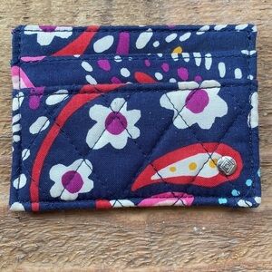 VERA Bradley navy‎ blue Floral Cotton Print Iconic Slim Card Case